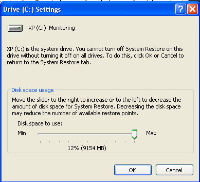 System Restore Settings